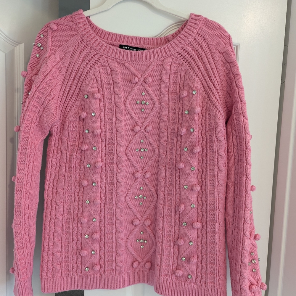 Boston Proper Pink Rhinestone Sweater - Picture 3 of 10
